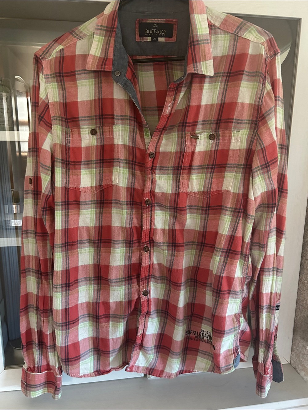 Buffalo David Bitton Red and White Plaid Button-Down Shirt lightweight